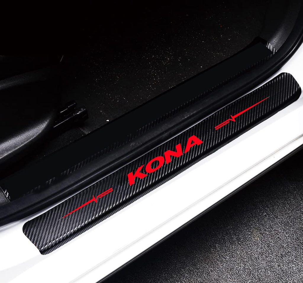 4Pcs Reflective 4D Carbon Fiber Leather Door Sill Protector Sticker W9184