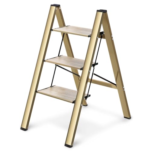 4 Step Ladder, Lightweight Portable Folding with Anti-Slip Wide Pedal, 330lb Capacity Aluminum, Black Z778994