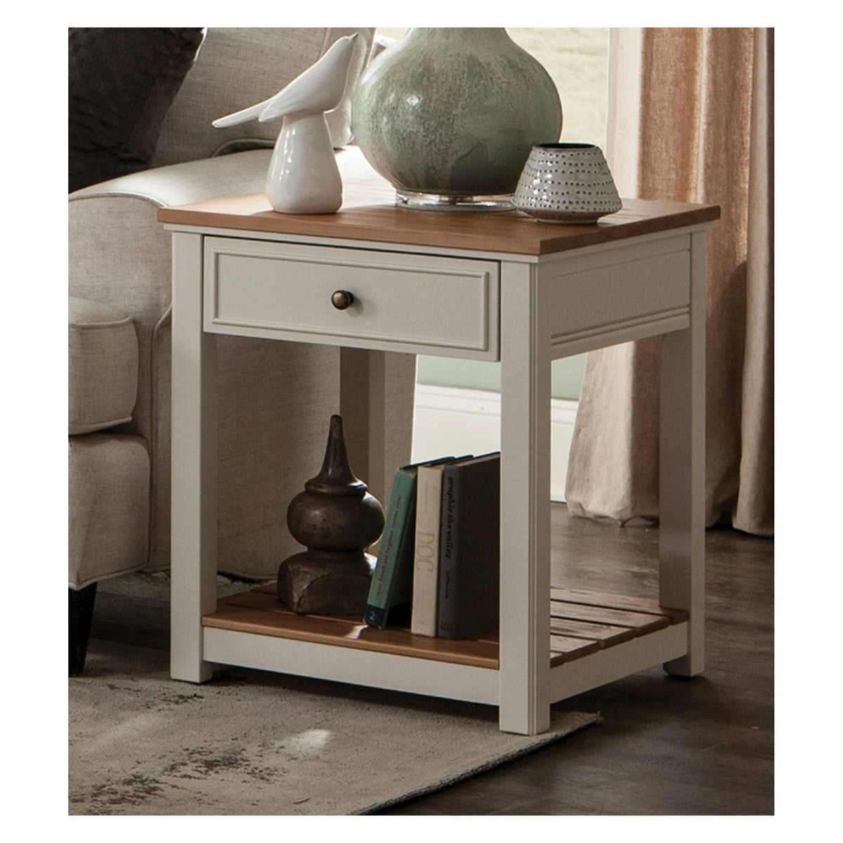 Ivory End Table with Natural Wood Top T57440