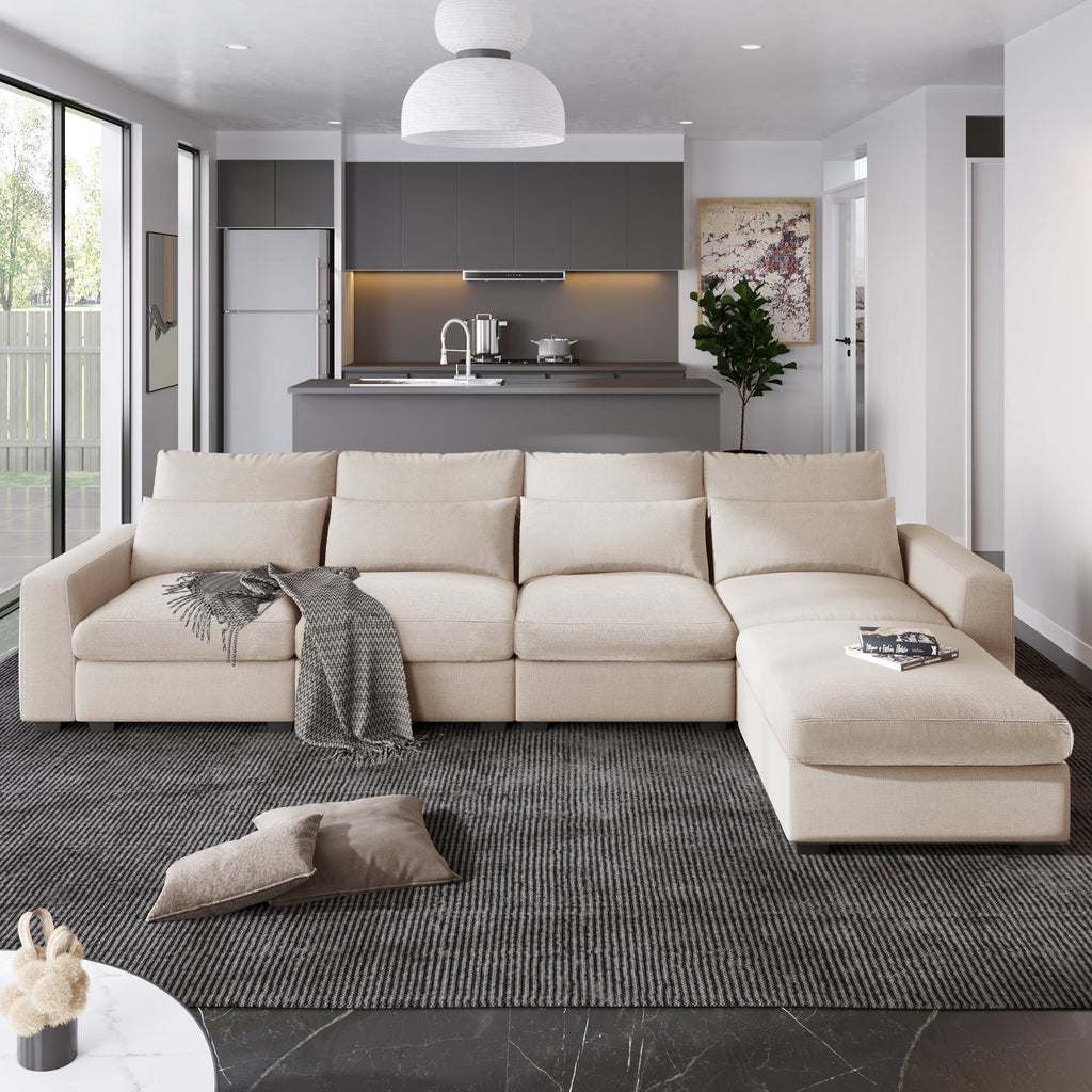 Modern L-Shape Feather Filled Sectional Sofa with Reversible Chaise V560998